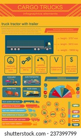 Cargo transportation infographics, trucks, lorry. Elements infographics.  Vector illustration