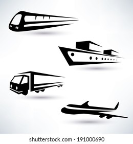 cargo transportation vector icons set, logistics concept