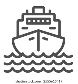 Cargo transportation vessel line icon, marine port concept. Vector graphics. Water shipping, sea delivery sign on white background, outline style icon for mobile or web design