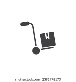 Cargo trolley with box vector icon. filled flat sign for mobile concept and web design. Hand cart with a package glyph icon. Delivery symbol, logo illustration. Vector graphics
