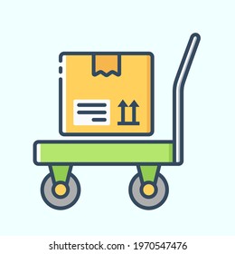 Cargo Trolley Cart with box color icon. Vector stylish flat illustrations on light blue background.