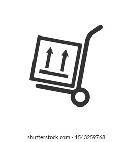Cargo trolley icon in flat style. Delivery box vector illustration on white isolated background. Box shipping business concept.