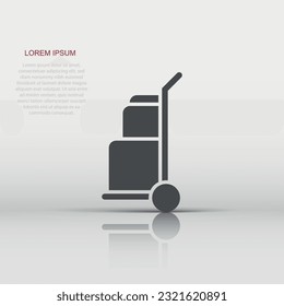 Cargo trolley icon in flat style. Delivery box vector illustration on white isolated background. Box shipping business concept.