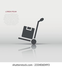 Cargo trolley icon in flat style. Delivery box vector illustration on white isolated background. Box shipping business concept.