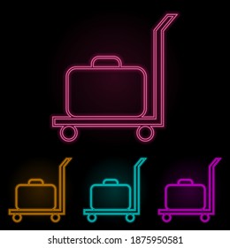 cargo trolley with a suitcase color neon set. Simple thin line, outline vector of web icons for ui and ux, website or mobile application