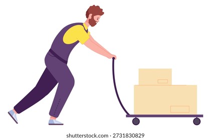 Trabajador de carro de carga. Transporte de servicio de stock de mercancías