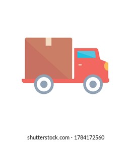 cargo truck with box icon over white background, flat style, vector illustration