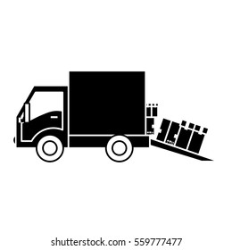 cargo truck with carton boxes over white background. vector illustration