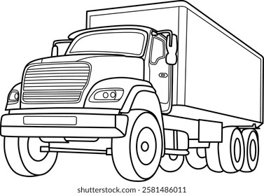 Cargo truck cartoon coloring book page