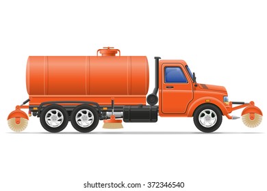 cargo truck cleaning and watering the road vector illustration isolated on white background