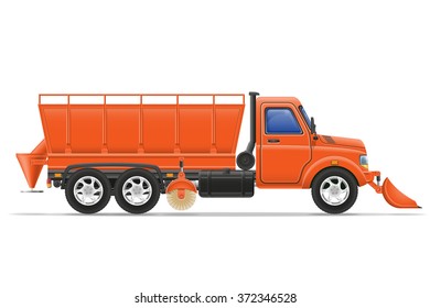 cargo truck clearing snow and sprinkled on the road vector illustration isolated on white background