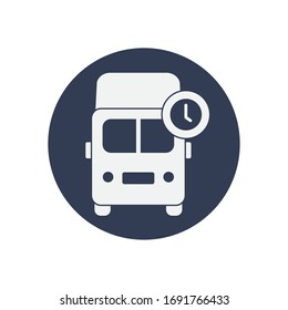 cargo truck and clock icon over white background, block style, vector illustration