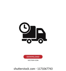 Cargo truck and clock vector icon