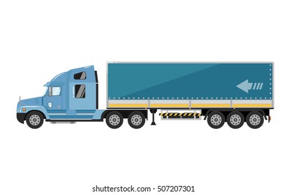 Cargo truck. Commercial freight truck icon isolated on white background. Heavy lorry machine. Semi-truck with trailer side view. Vehicle for cargo delivery trucking service vector illustration
