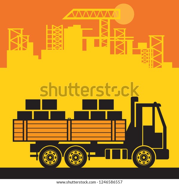 Cargo Truck, Construction power\
machinery, Truck abstract sign or symbol, vector\
illustration