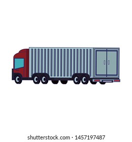 Cargo truck with container back view vector illustration