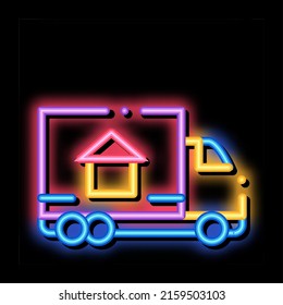 Cargo Truck Delivery To House neon light sign vector. Glowing bright icon transparent symbol illustration