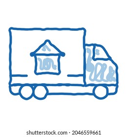 Cargo Truck Delivery To House sketch icon vector. Hand drawn blue doodle line art isolated symbol illustration