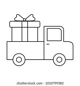 Cargo truck with gift box icon