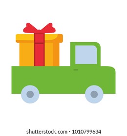 Cargo truck with gift box icon
