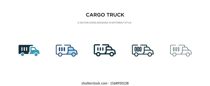 cargo truck icon in different style vector illustration. two colored and black cargo truck vector icons designed in filled, outline, line and stroke style can be used for web, mobile, ui