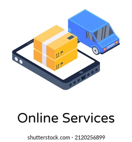 Cargo truck in isometric trendy icon, editable vector 

