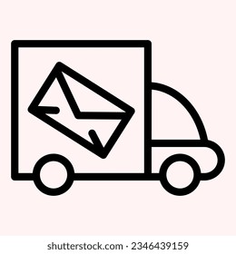 Cargo truck line icon. Mail delivery. shipping packages. Postal service vector design concept, outline style pictogram on white use for and app. Eps 10.