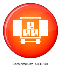 Cargo truck with load icon in red circle isolated on white background vector illustration