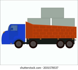 Un camión de carga cargado de ladrillos. Ilustración vectorial.