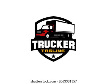 Cargo truck logo vector for construction company. Heavy equipment template vector illustration for your brand.