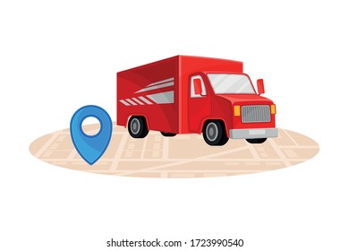 Cargo Truck with Map and Destination Point Vector Illustration