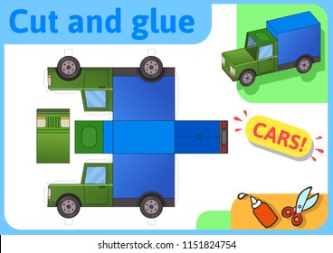 Cargo Truck Paper Model. Small Home Craft Project, DIY Paper Game. Cut Out, Fold And Glue. Cutouts For Children. Vector Template.