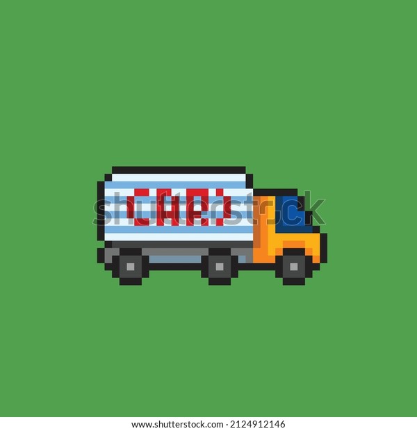 cargo truck in pixel art\
style