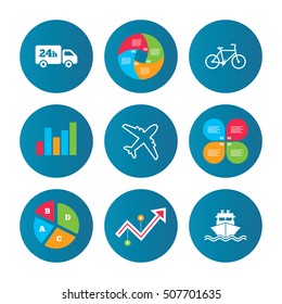 Cargo truck, shipping, bicycle. Delivery service.