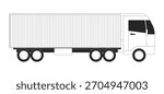 Cargo truck side view 2D line object. Freight transport with container trailer. Logistics haulage, delivery transportation isolated clipart vector ink outline item. Monochrome spot illustration