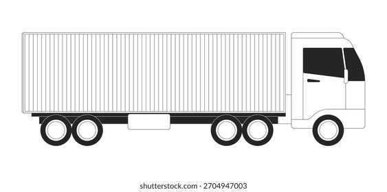 Cargo truck side view 2D line object. Freight transport with container trailer. Logistics haulage, delivery transportation isolated clipart vector ink outline item. Monochrome spot illustration