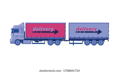Cargo Truck Trailer Transport, Delivery and Shipping Transportation Vehicle Flat Vector Illustration