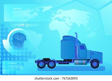 Cargo Truck Trailer Vehicle Over World Map Worldwide Shipping And Delivery Concept Vector Illustration