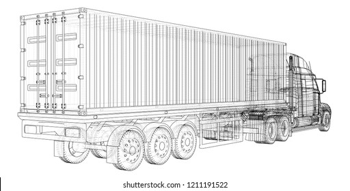 Cargo Truck Trailer. Wire-frame. EPS10 format. Vector rendering of 3d.