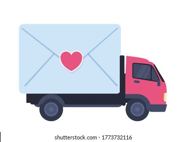 Cargo Truck transportation. Fast delivery or logistic transport. Product goods shipping transport. Fast service truck. Flat illustration style truck vector. Sending a love message for beloved. Gift. 