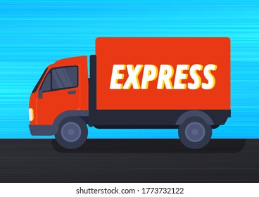 Cargo Truck transportation. Fast delivery or logistic transport. An illustration of truck transportation cartoon. Express delivery. A truck to transport a package. Red truck cartoon. Simple delivery. 