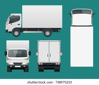 Cargo Truck transportation. Fast delivery or logistic transport. Easy color change. Template vector isolated on white View front, rear, side, top