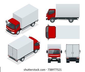 Cargo Truck Transportation. Fast Delivery Or Logistic Transport. Easy Color Change. Template Vector Isolated On White View Front, Rear, Side, Top And Isometric