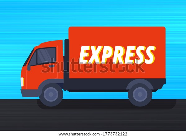 Cargo Truck transportation. Fast delivery or logistic\
transport. An illustration of truck transportation cartoon. Express\
delivery. A truck to transport a package. Red truck cartoon. Simple\
delivery. 