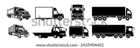 Cargo truck and van icon. large set of simple vehicle silhouettes