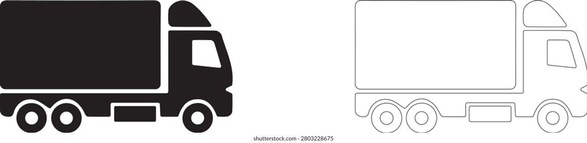Cargo truck vector icon, commercial freight semi-trailer symbol, heavy vehicle transport and smart logistics.	
