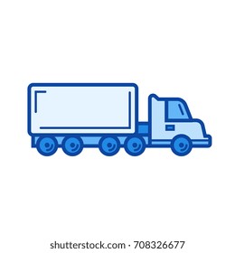 Icono de línea vectorial de camión de carga aislado en fondo blanco. Icono de línea de camión de carga para infografía, sitio web o aplicación. Icono azul diseñado en un sistema de cuadrícula.