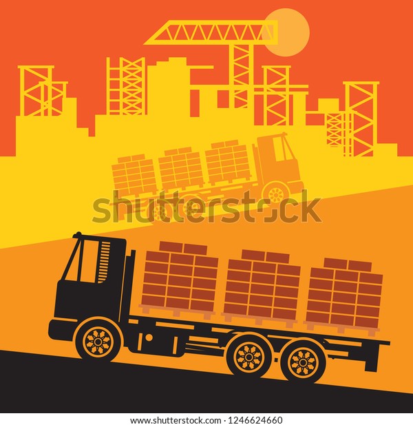 Cargo Trucks, Construction\
power machinery, Truck abstract sign or symbol, vector\
illustration
