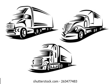 Commercial Delivery Cargo Trucks Silhouettes Isolated Stock Vector ...