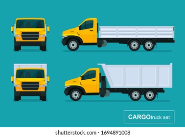 coches de carga. Vista lateral y vista frontal. Ilustración de estilo plano vectorial.
